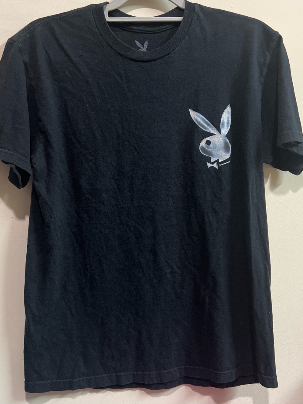 PLAYBOY Black Tee with Silver Glitter Bunny Logo